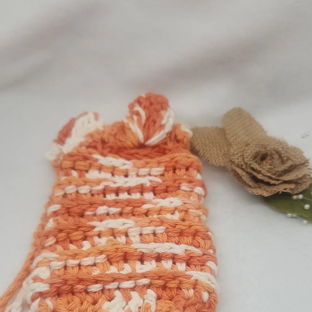 Handmade Dreamsicle Crochet Pouch Soap Sack Bag , Eco-Friendly 100% Cotton